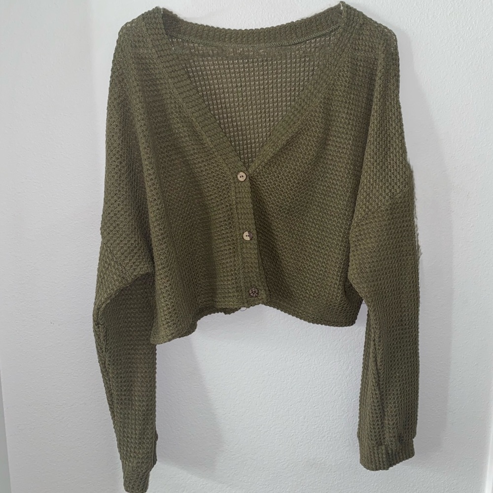 Brand New! Olive Waffle Knit Cropped Sweater